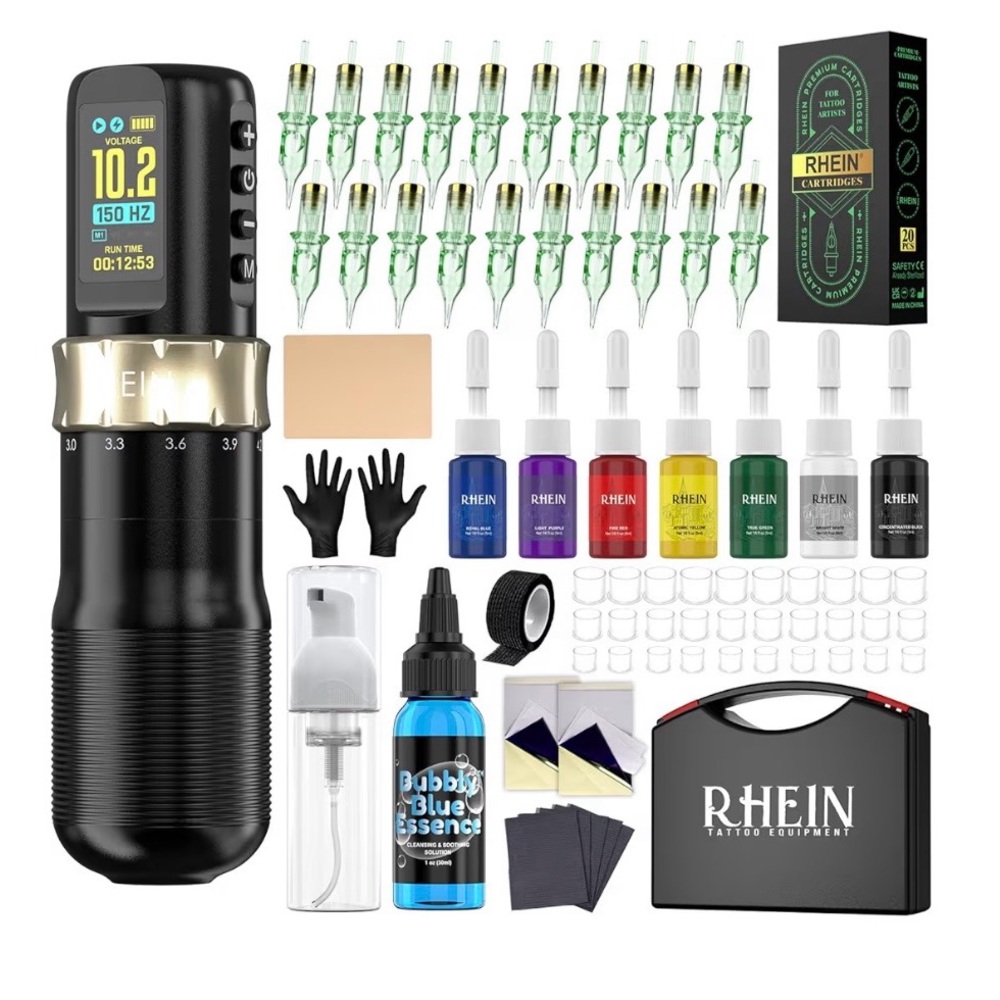 Wireless Pen G U N Ta ttoo Kit Supply 7 Stroke with Hard Case